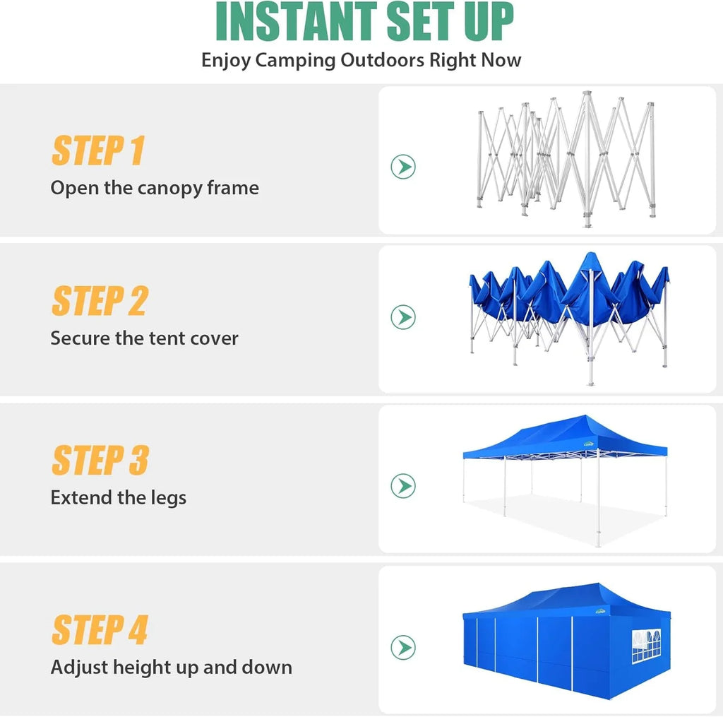 Tente pop-up robuste COBIZI 10x20 avec 6 parois latérales, facile à installer