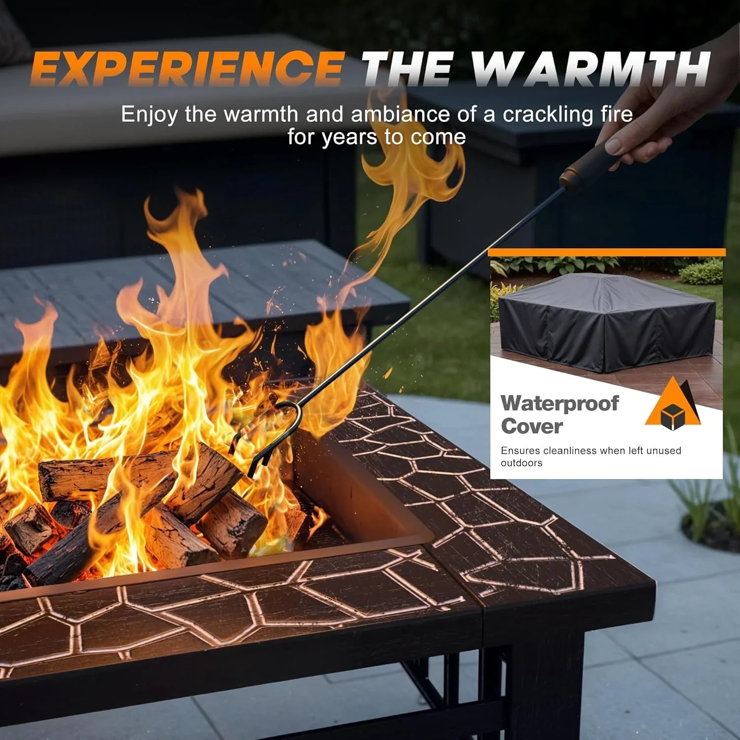 Foyer d'extérieur Devoko, table de foyer de 32 pouces, foyers d'extérieur en métal avec housse étanche pour terrasse extérieure et camping