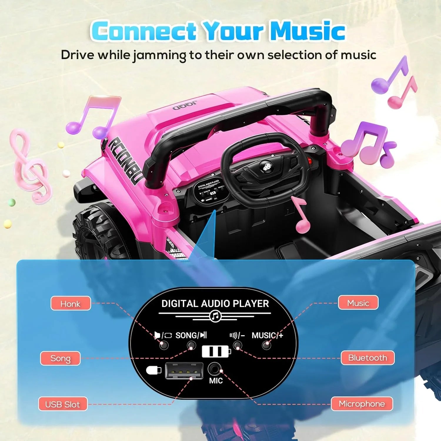 Camion de conduite pour enfants SEALIGHT 12 V, modèle 380 W, moteur, fonction de freinage d'urgence