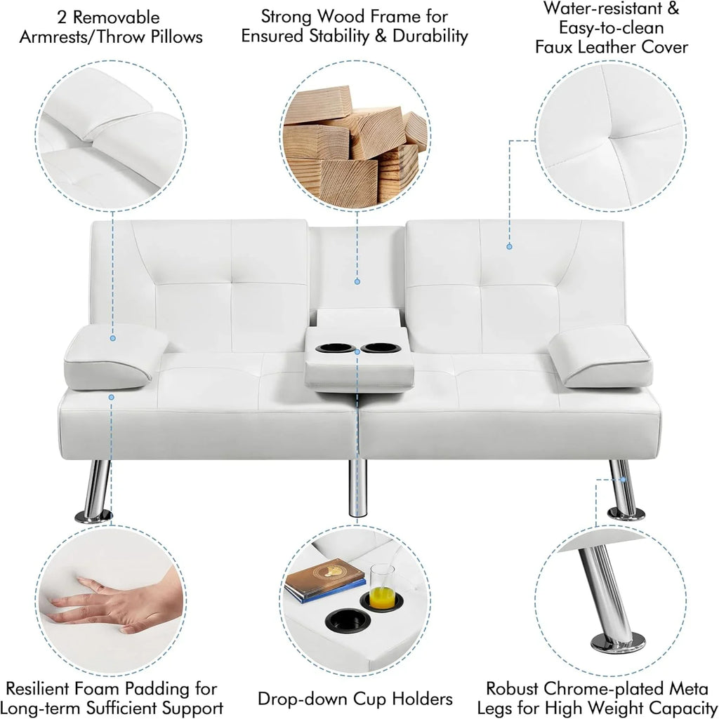 Canapé-lit convertible moderne en similicuir pour la maison, inclinable, double, pliable, pour invités