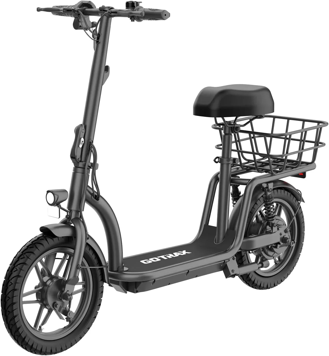 Trottinette électrique adulte Gotrax avec siège, autonomie maximale de 19 à 25 miles, pneus tout-terrain, pédales larges, siège rembourré et nacelle