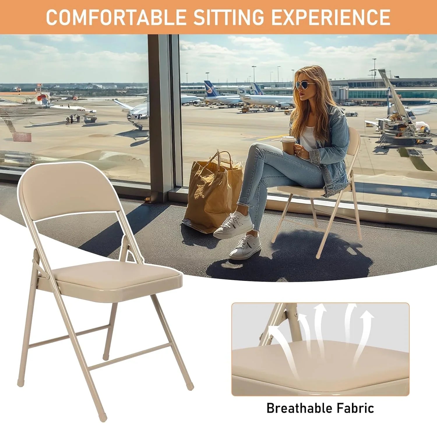 Lot de 6 chaises pliantes noires avec chaises en cuir pour événements intérieurs et extérieurs, chaises rembourrées pour bureau, mariage, fête