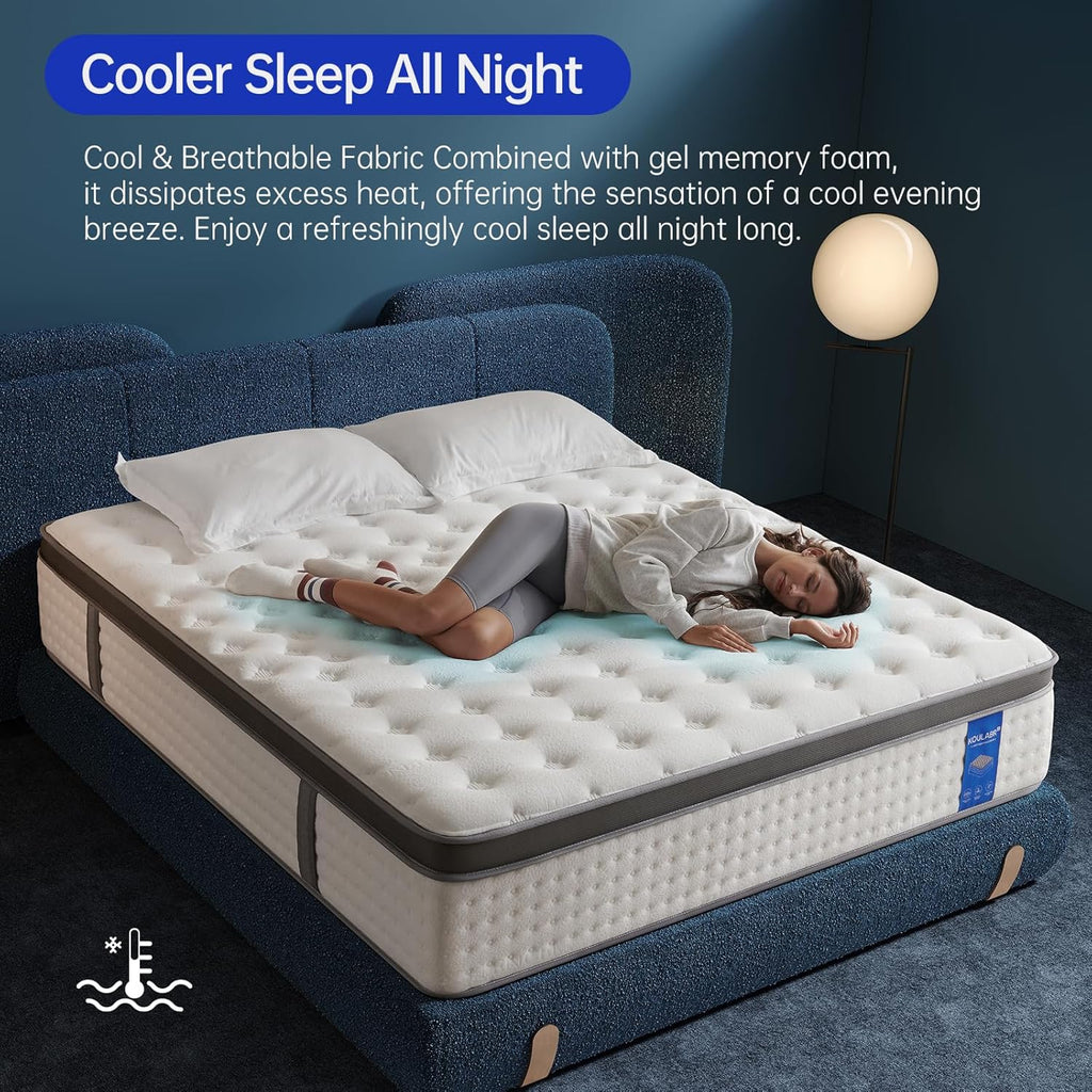 Matelas hybride Queen Size de 12 pouces en mousse à mémoire de forme et gel