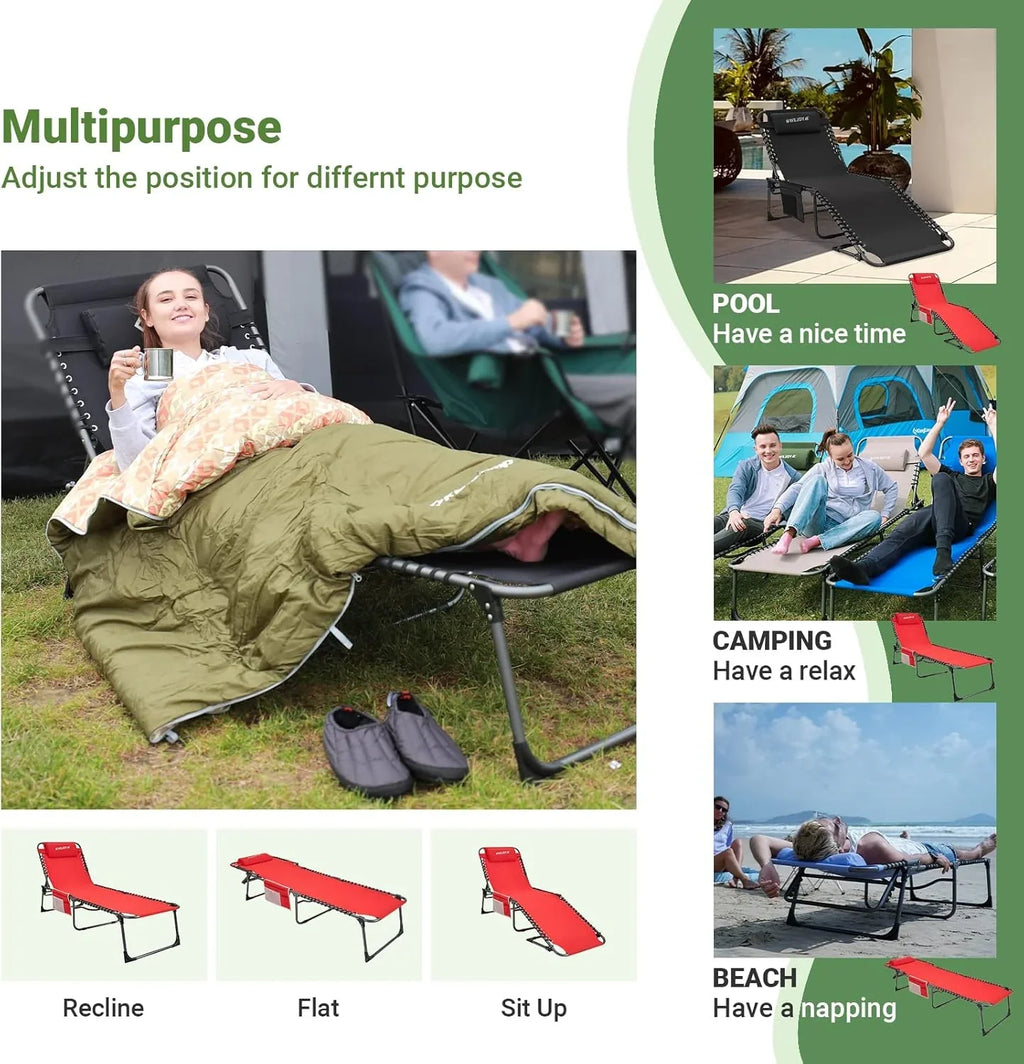 Lot de 2 chaises longues d'extérieur - Chaise longue pliante portable pour patio, piscine, camping, inclinable et réglable sur 5 positions