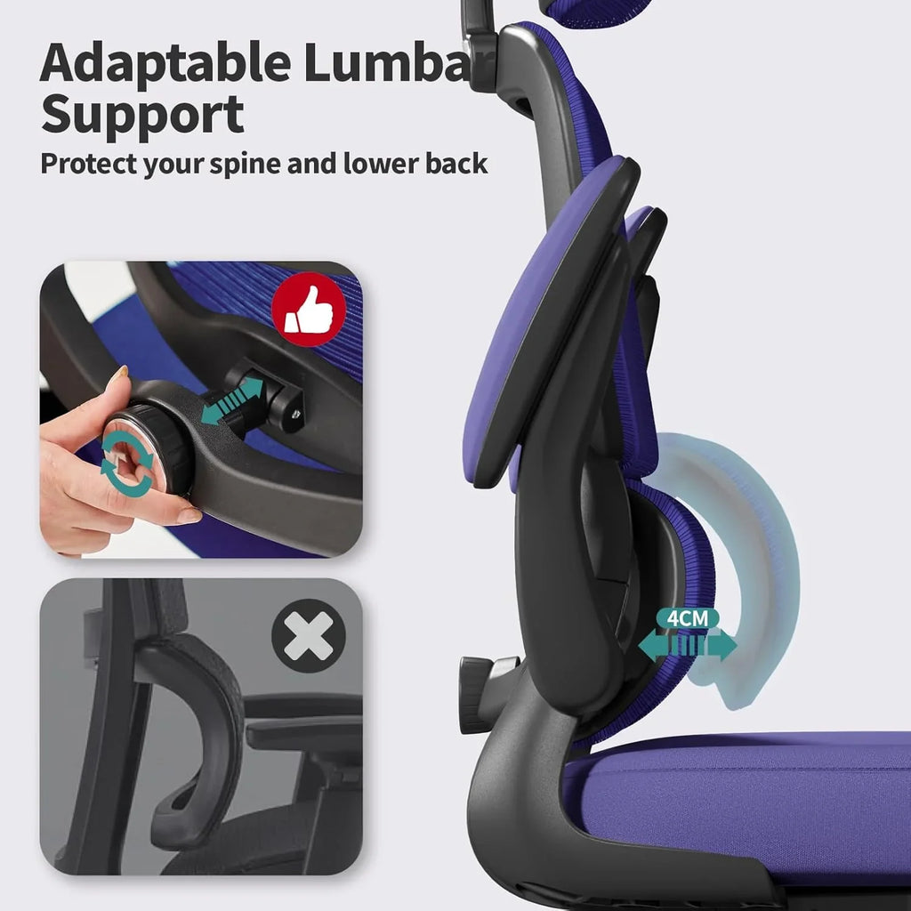 Chaise de bureau ergonomique, chaise de bureau en maille avec roulettes, capacité de charge de 150 kg, chaise de jeu confortable, dossier haut