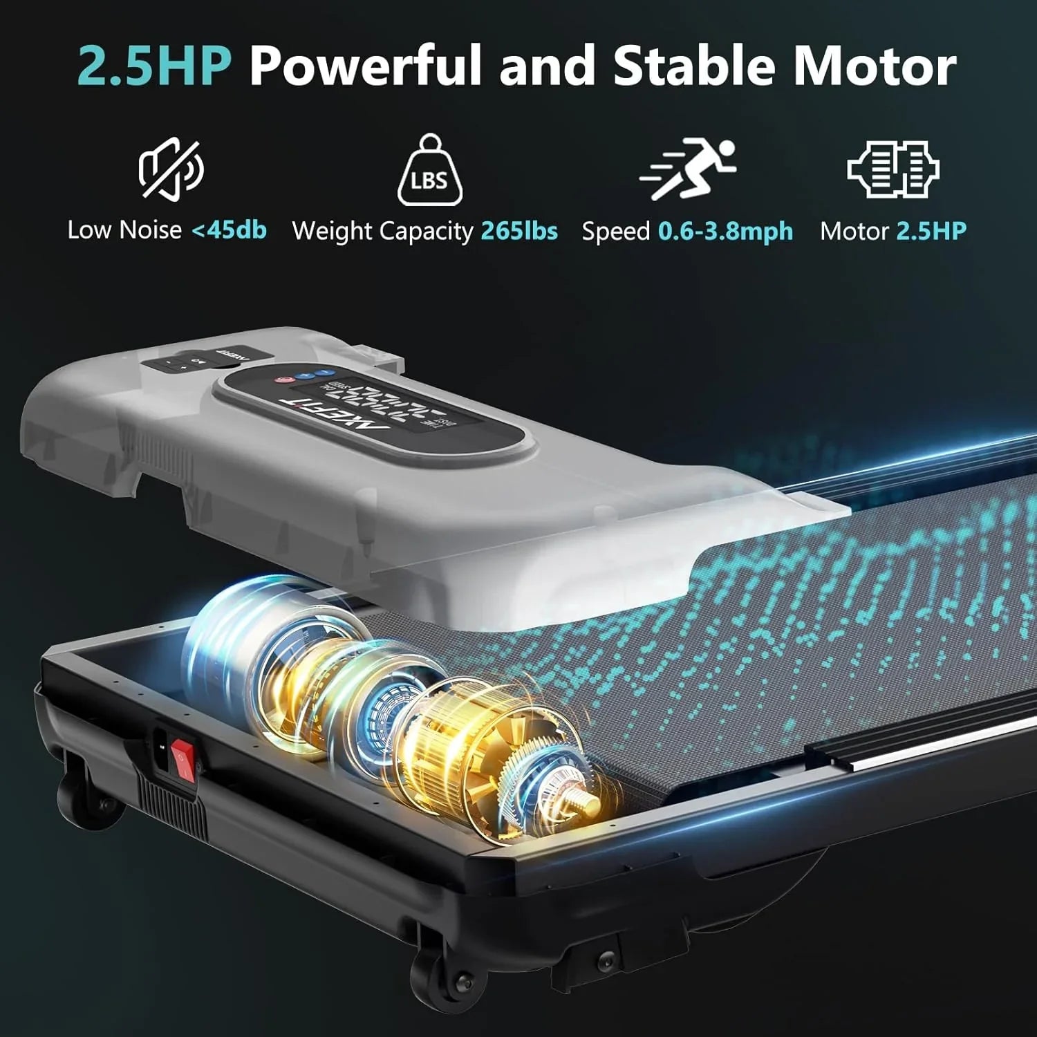 Tapis roulant portable 2,5 CV avec tapis de marche incliné, panneau et télécommande, tapis roulant 4 en 1, capacité de 120 kg
