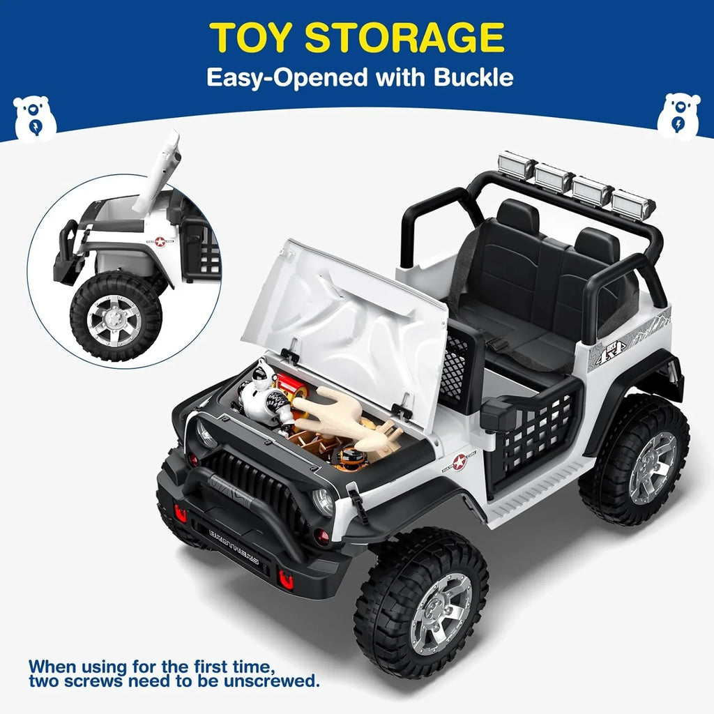 Trottinette électrique L8 pour enfants, 2 places, 12 V, avec télécommande, suspension à 4 roues et haut-parleur Bluetooth.