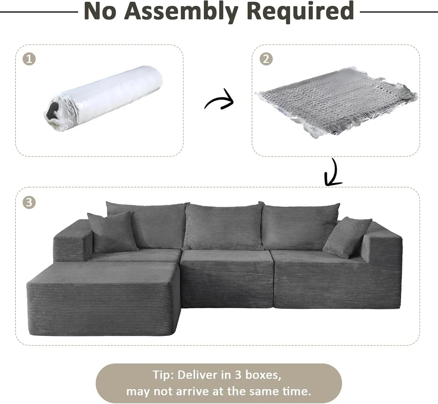 Cloud sofa with L-shaped lounge chair, modern modular sofa with deep seats