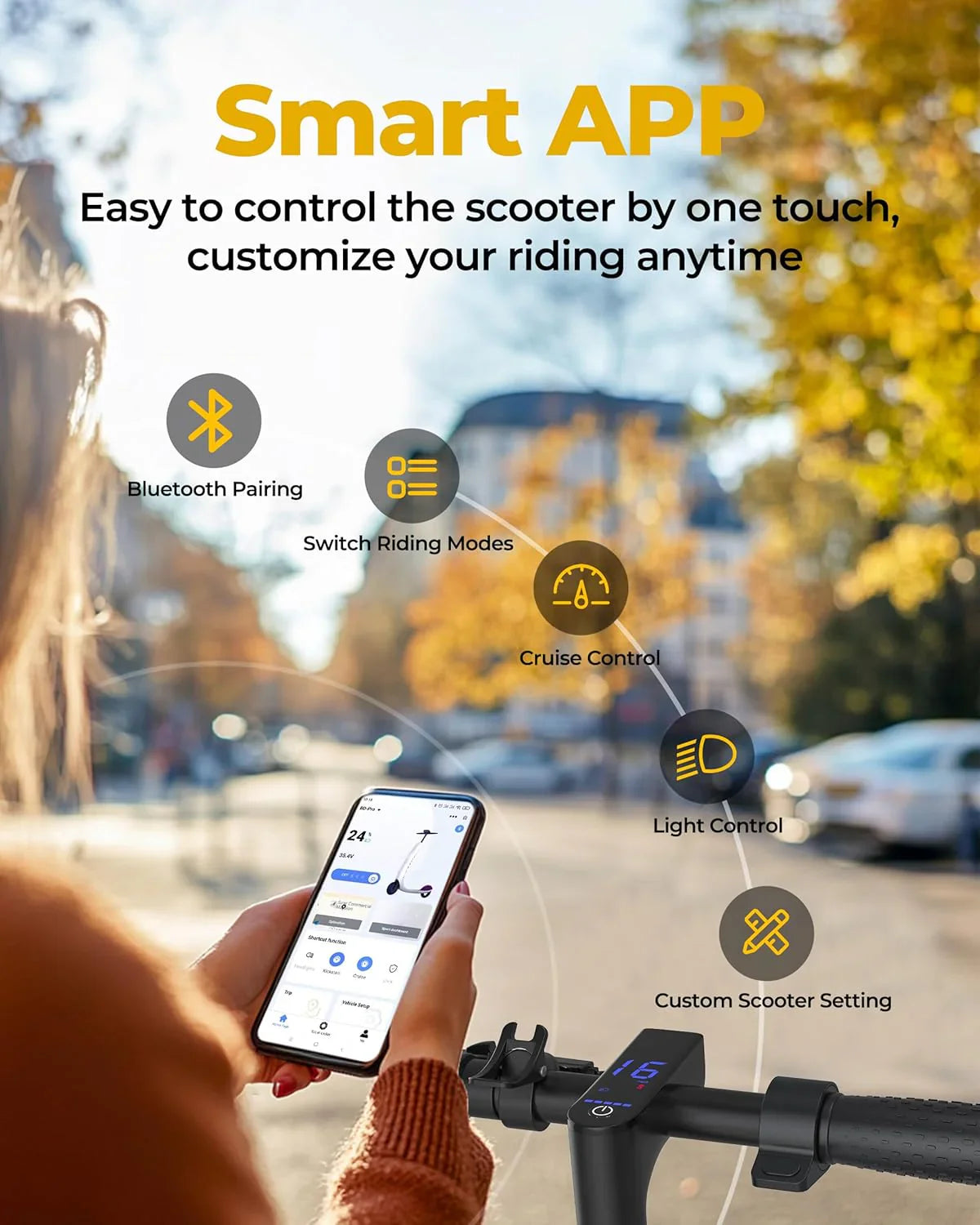 Trottinette électrique, moteur 350W/500W, vitesse maximale 19/22 mph