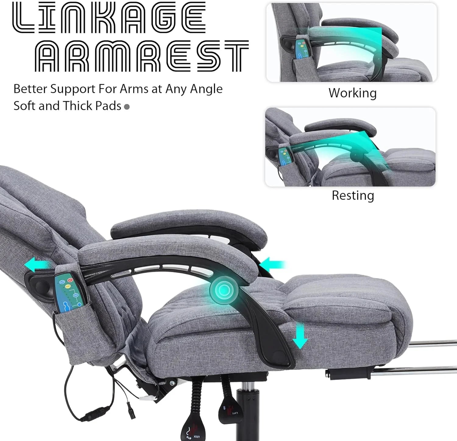 Fauteuil de bureau massant avec repose-pieds, vibration à 6 points et chauffage, fauteuil de bureau exécutif à domicile