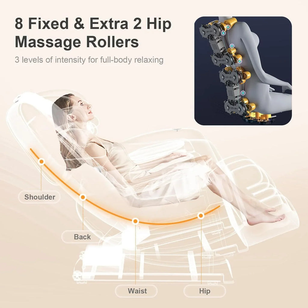 Fauteuil de massage complet 2025, massage zéro gravité, avec 10 rouleaux fixes, chauffant, massage des pieds