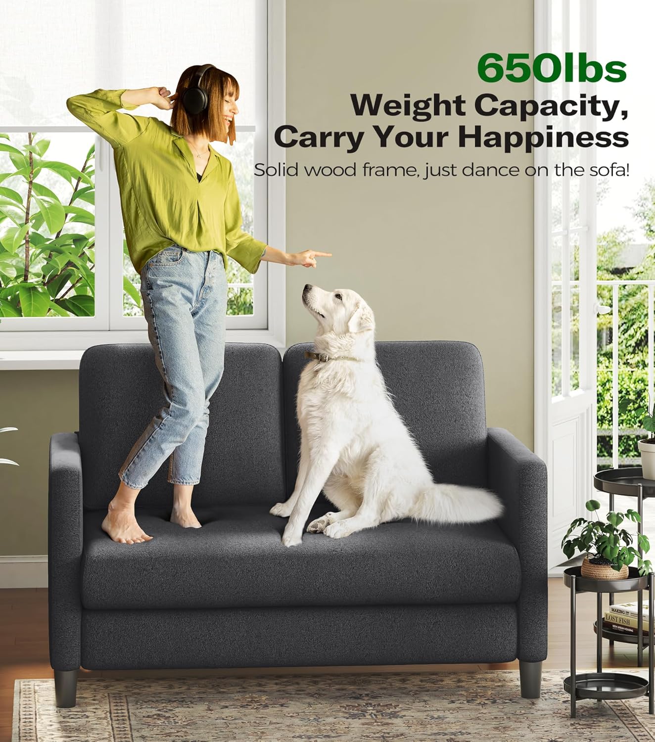 Causeuse de 51 pouces, causeuse confortable en velours côtelé