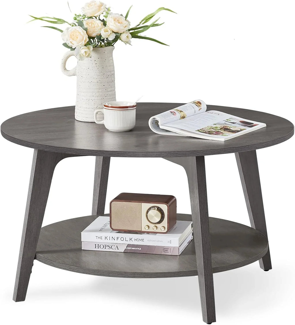 Table basse ronde VASAGLE, table basse double couche avec rangement