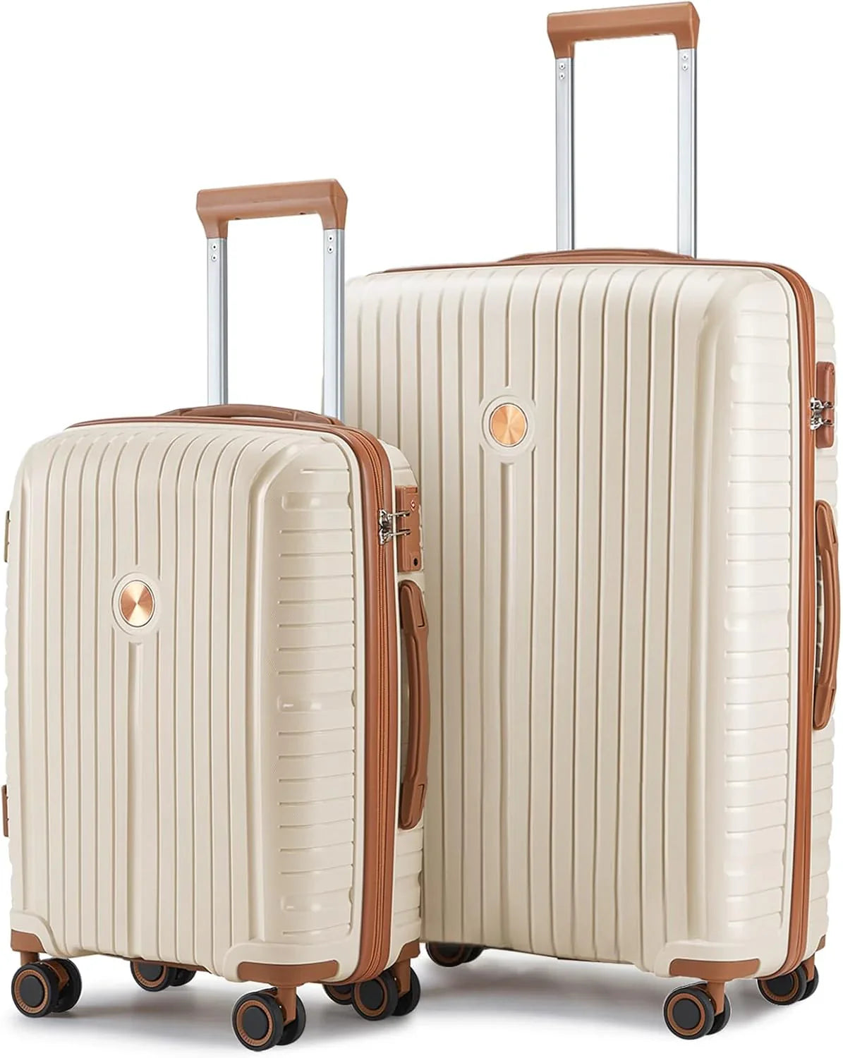 Ensemble de 5 valises de voyage légères à coque rigide en PP avec deux roulettes pivotantes et serrure TSA