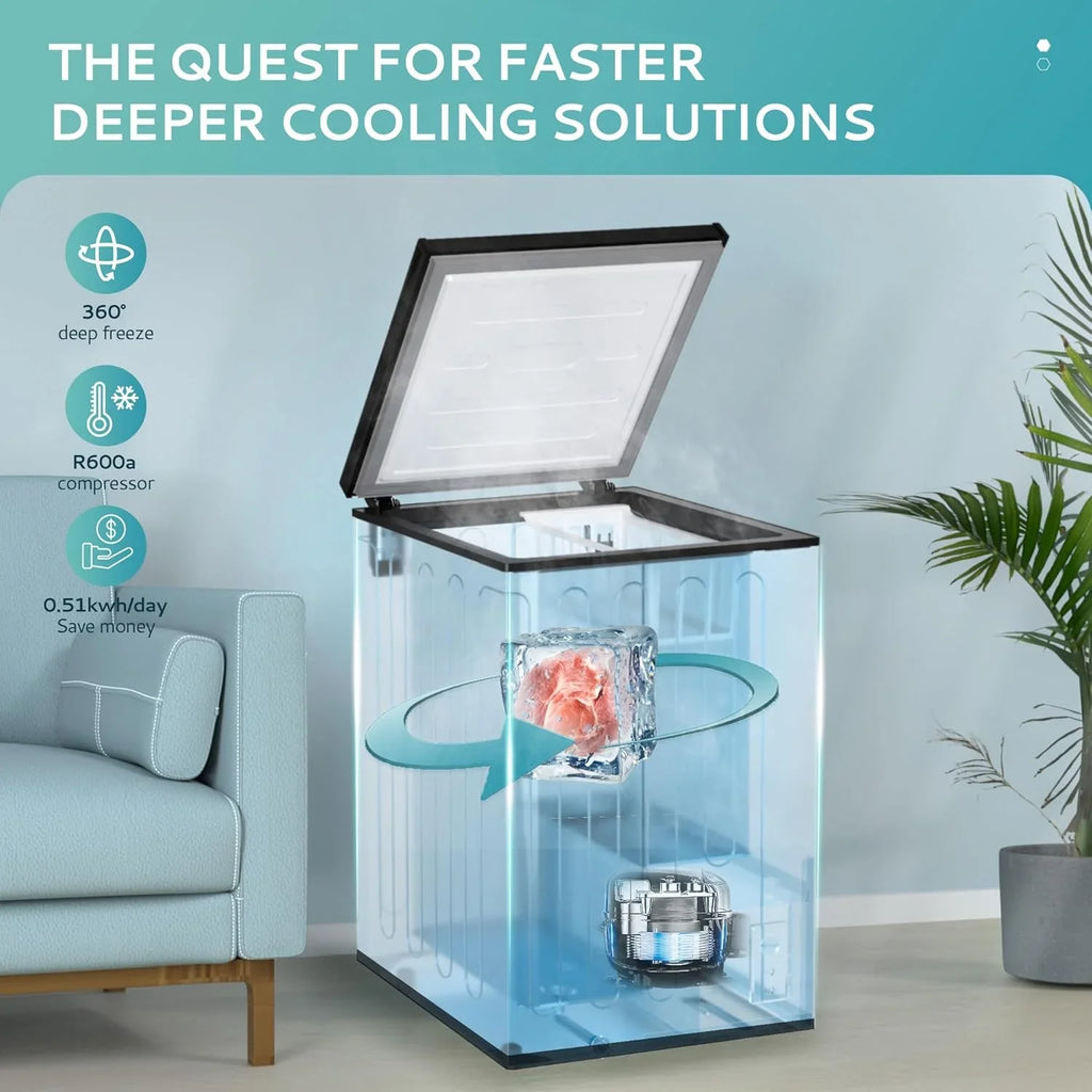 EUHOMY 3.5 Cubic Foot Upright Freezer, Small Deep Freezer, Adjustable 7 Thermostats, Quiet Mini Freezer, Freestanding Top Door