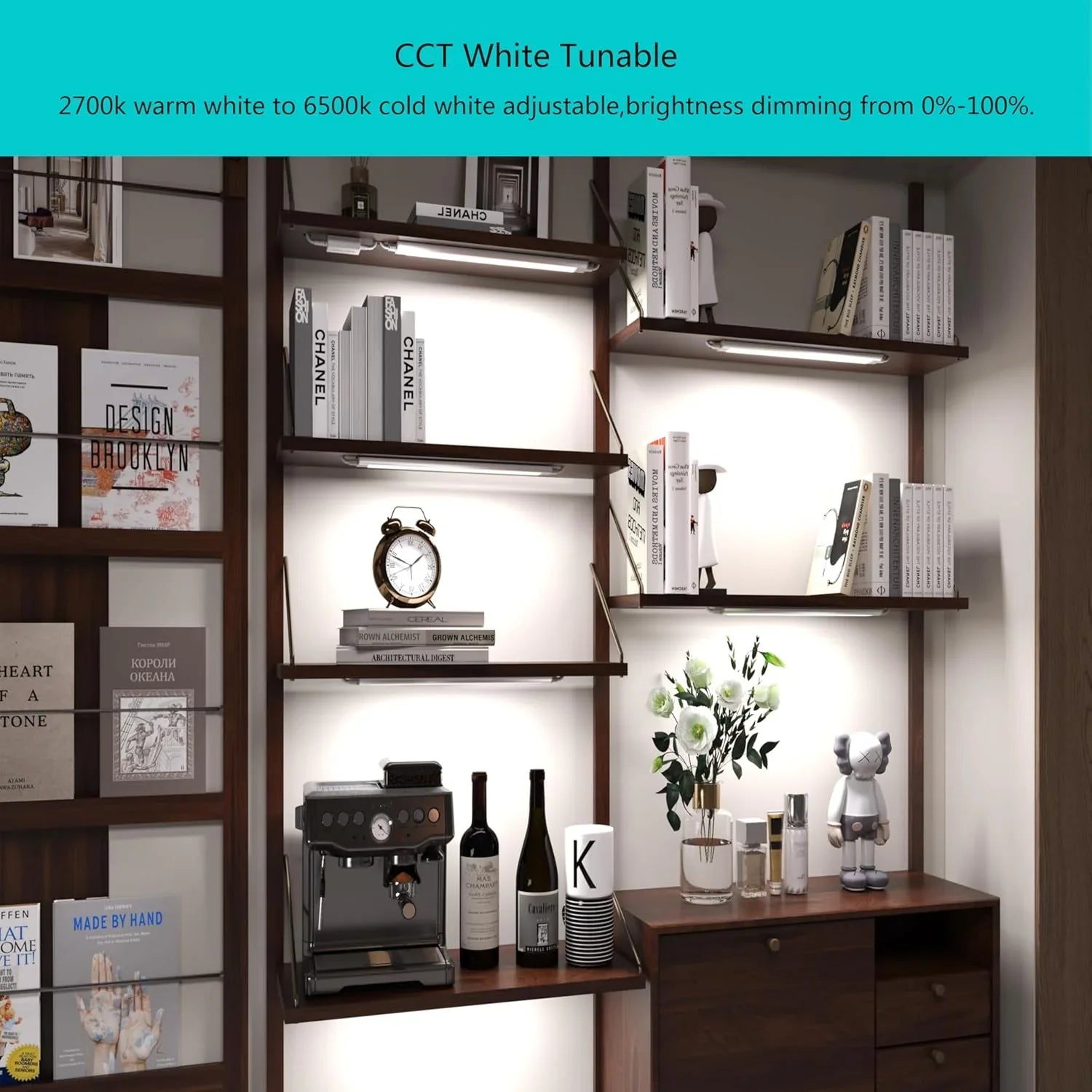 Bande lumineuse intelligente sous meuble, blanche et à intensité variable