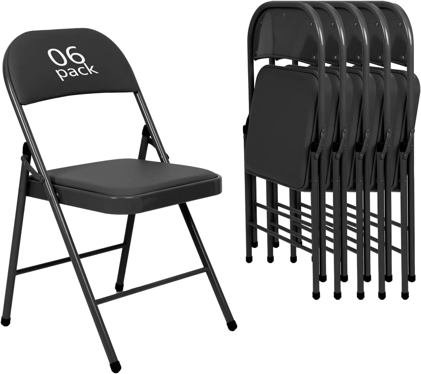 Lot de 6 chaises pliantes noires avec chaises en cuir pour événements intérieurs et extérieurs, chaises rembourrées pour bureau, mariage, fête