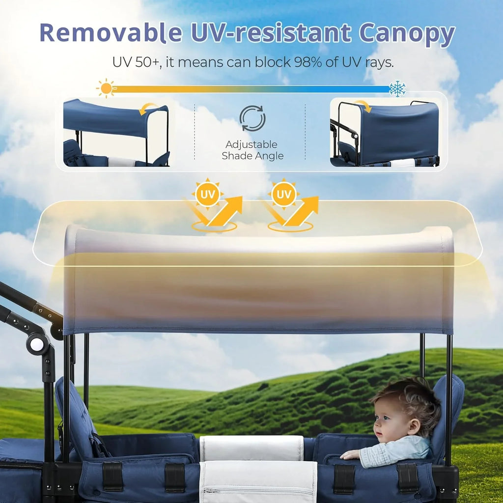 Poussette Wagon pour enfants, Poussette Wagon pour tout-petits 2 places, Poussette tout-terrain pour bébé en plein air