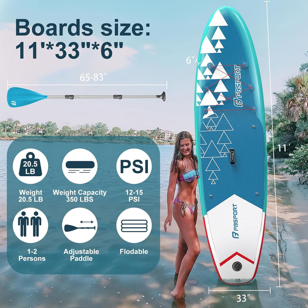 Planche de stand up paddle FBSPORT Premium 11', planche de yoga, contrôle du surf, pont antidérapant, attache, pagaie et pompe