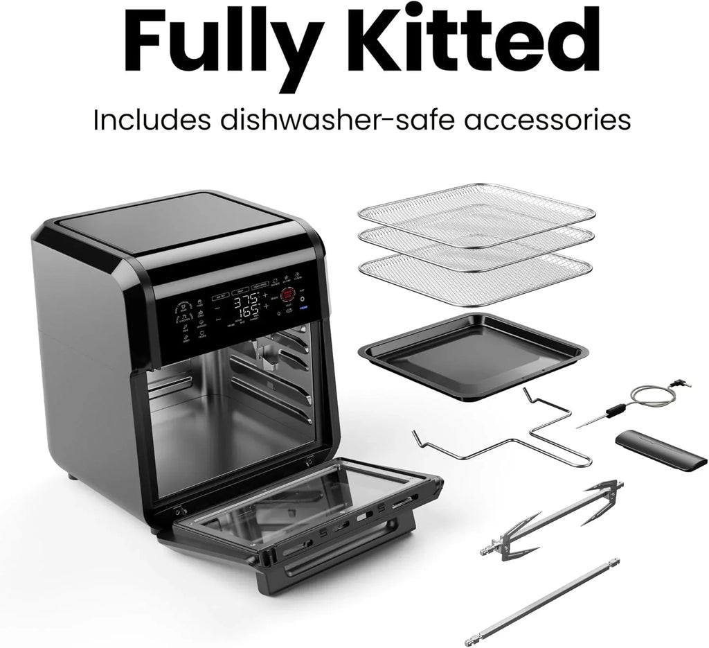 Friteuse à air CHEFMAN 12 pintes avec thermomètre de cuisson intelligent intégré, 28 préréglages à écran tactile, gril, déshydrateur et four