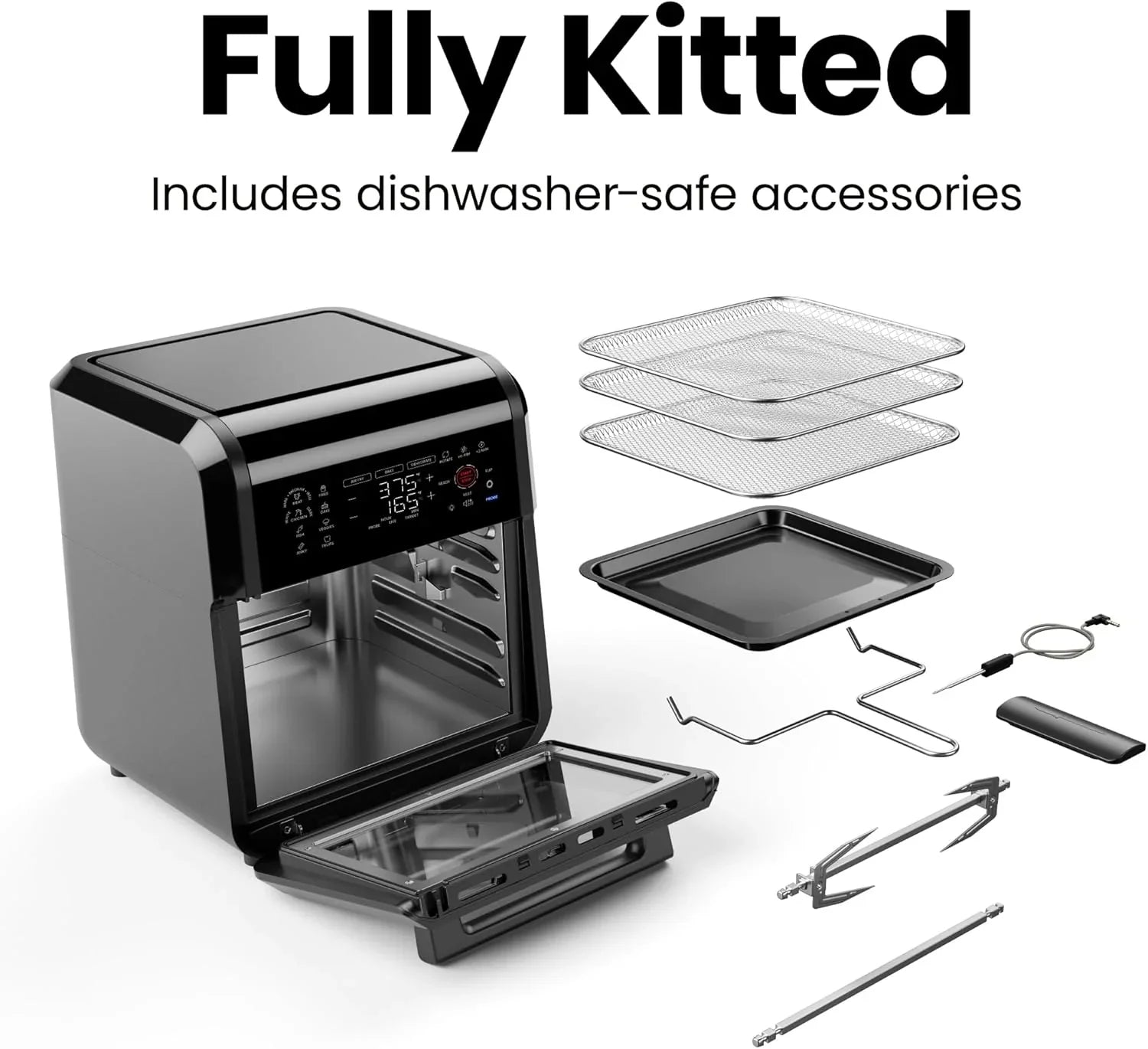 Friteuse à air CHEFMAN 12 pintes avec thermomètre de cuisson intelligent intégré, 28 préréglages à écran tactile, gril, déshydrateur et four