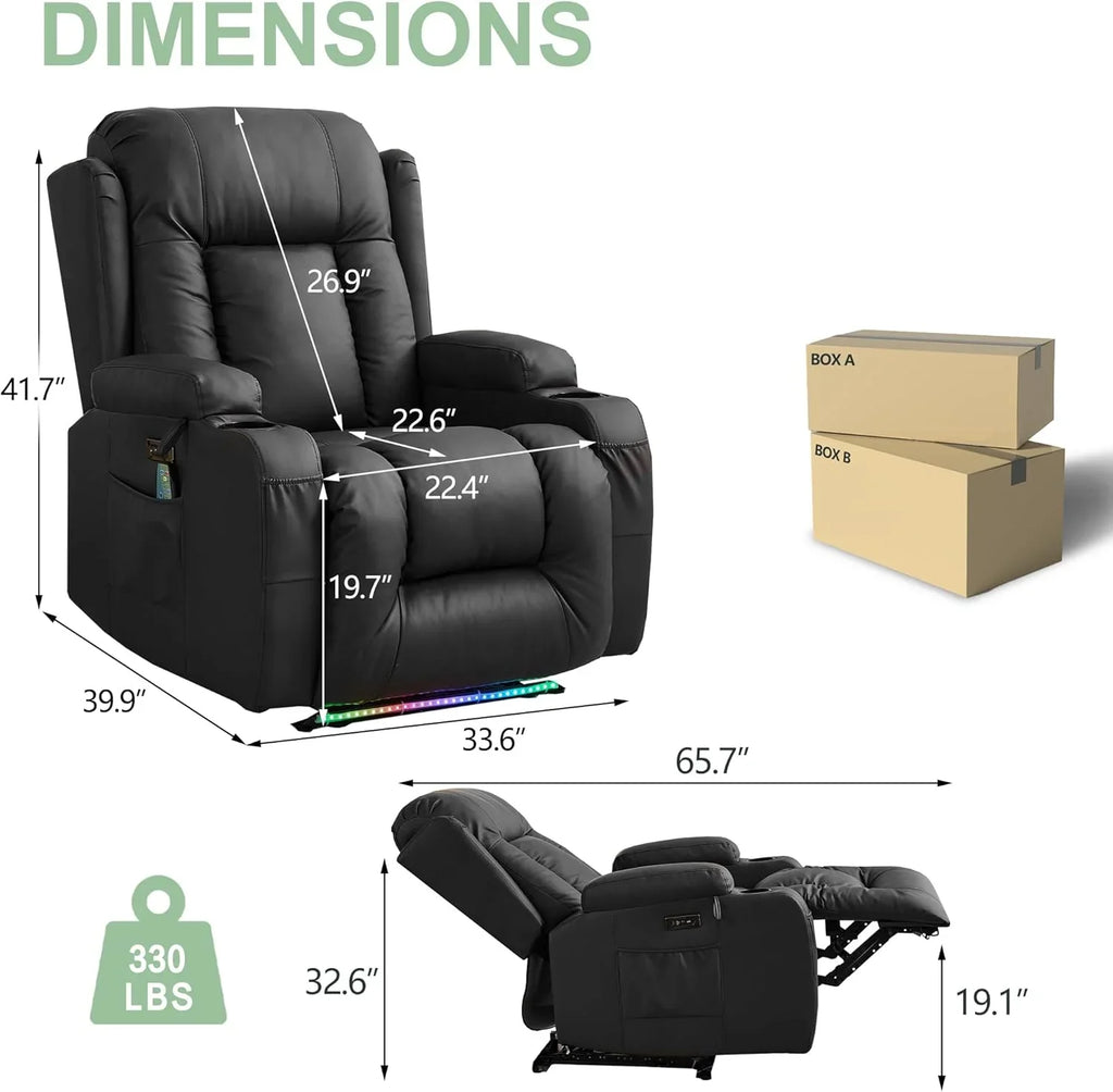 Canapé inclinable électrique TUNYI avec fonctions massage et chauffage, siège home cinéma avec console, canapé inclinable électrique pour camping-car