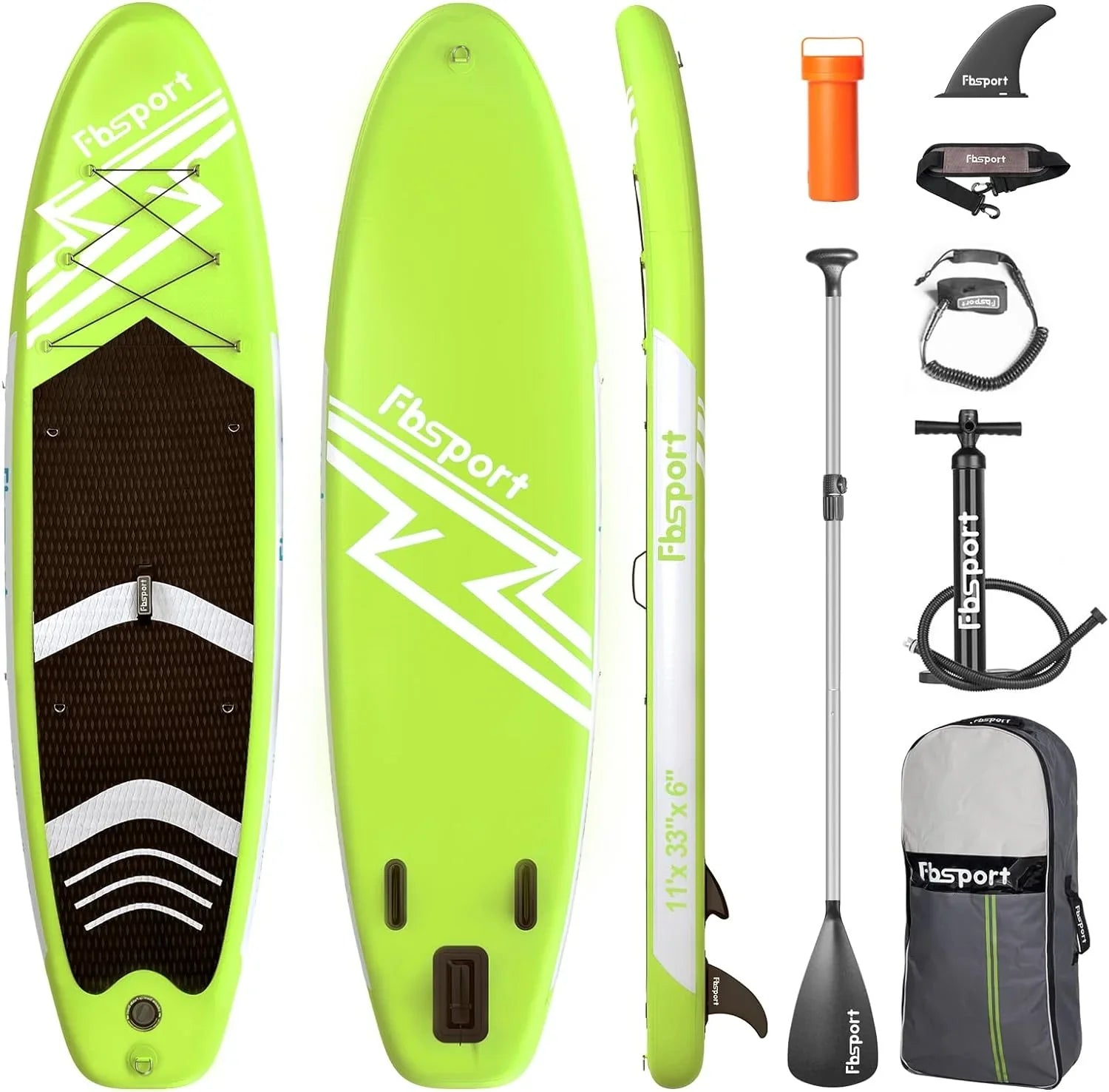 Planche de stand up paddle FBSPORT Premium 11', planche de yoga, contrôle du surf, pont antidérapant, attache, pagaie et pompe