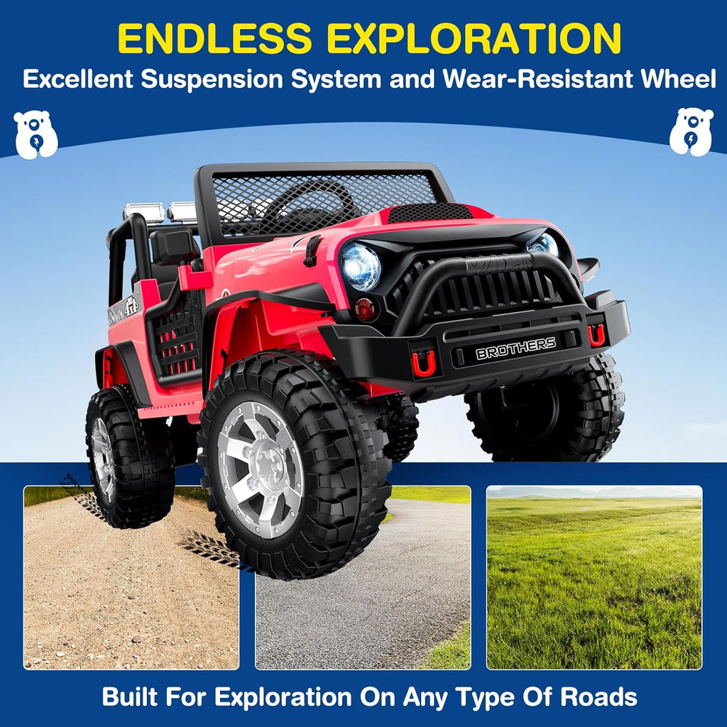 Trottinette électrique L8 pour enfants, 2 places, 12 V, avec télécommande, suspension à 4 roues et haut-parleur Bluetooth.