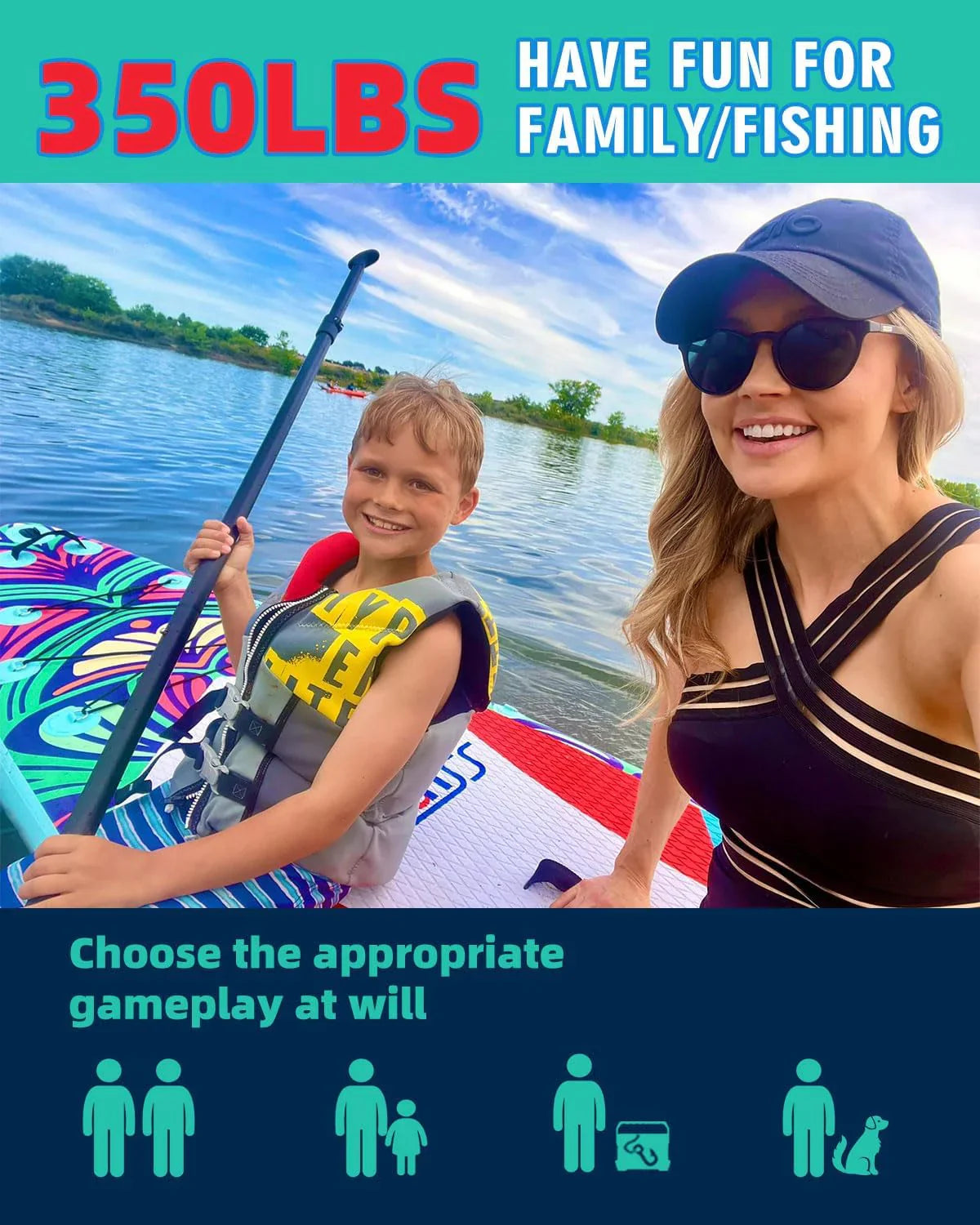 Planche de SUP gonflable large avec sac de transport SUP, pompe à main, sac étanche 10L et pagaie réglable