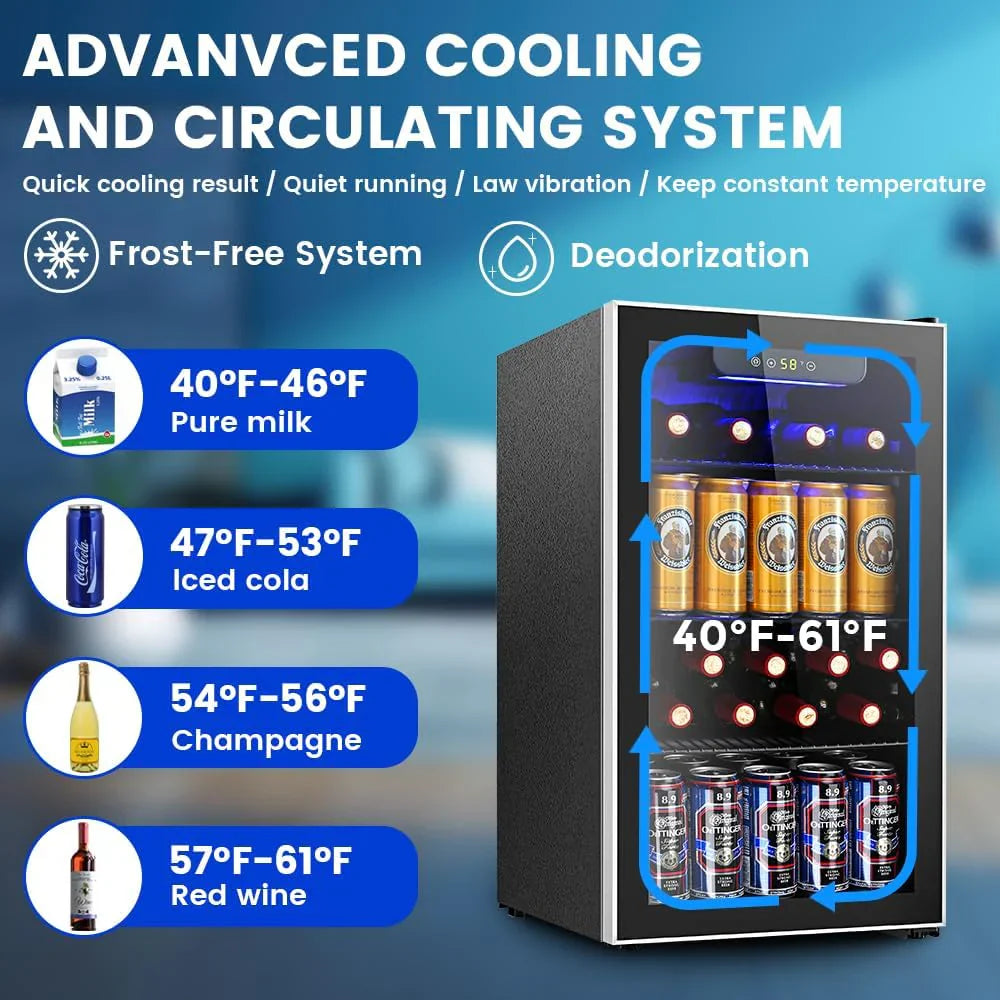 Mini-réfrigérateur 130 canettes, 3,2 pi³, pour boissons, sodas, vin, bière, température réglable pour le bureau et la maison.