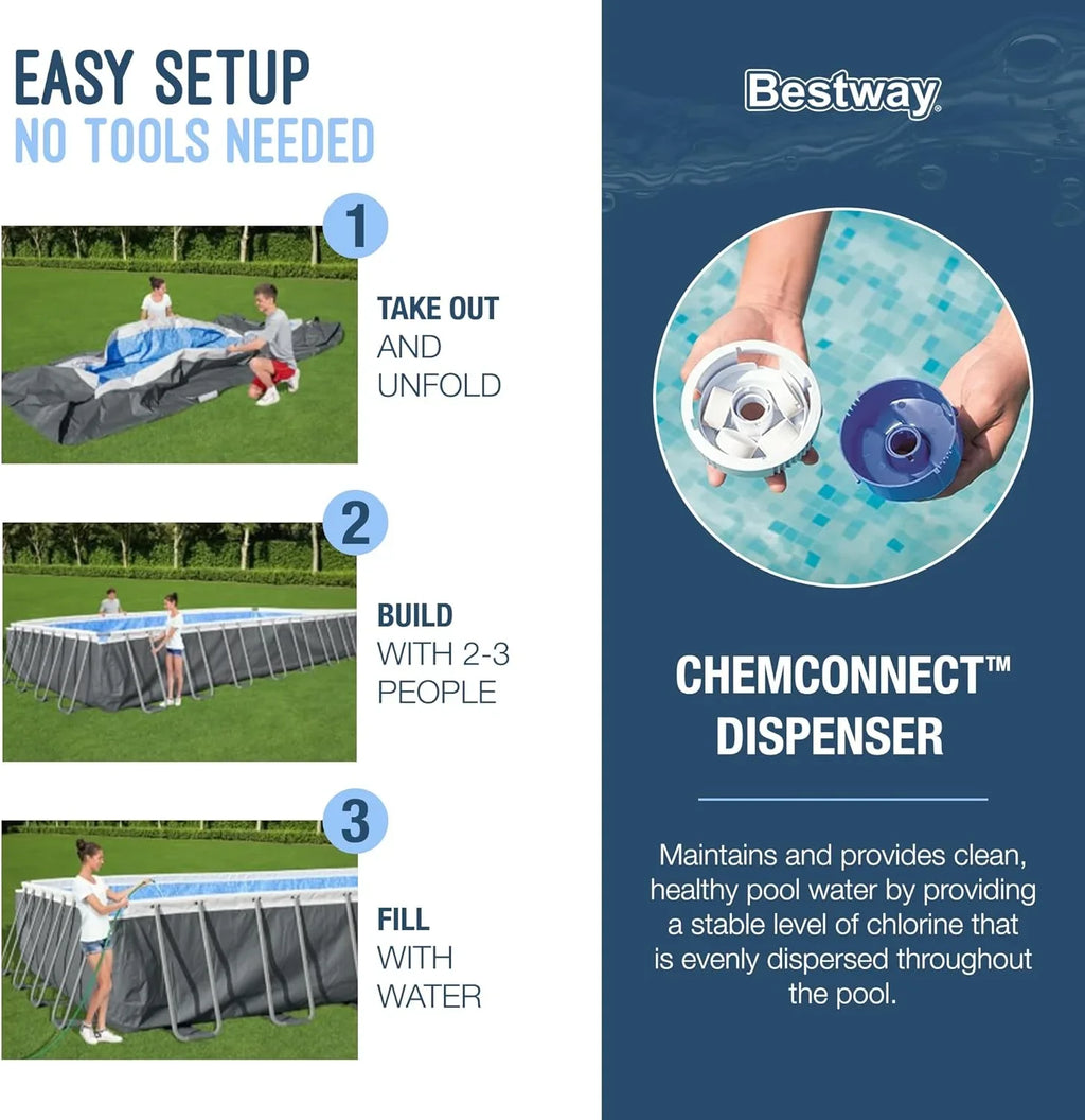 Piscine hors sol ovale Power Steel 4,3 m x 2,4 m x 100 cm | Comprend une pompe de filtration de 2070 litres, une échelle et un distributeur ChemConnect.