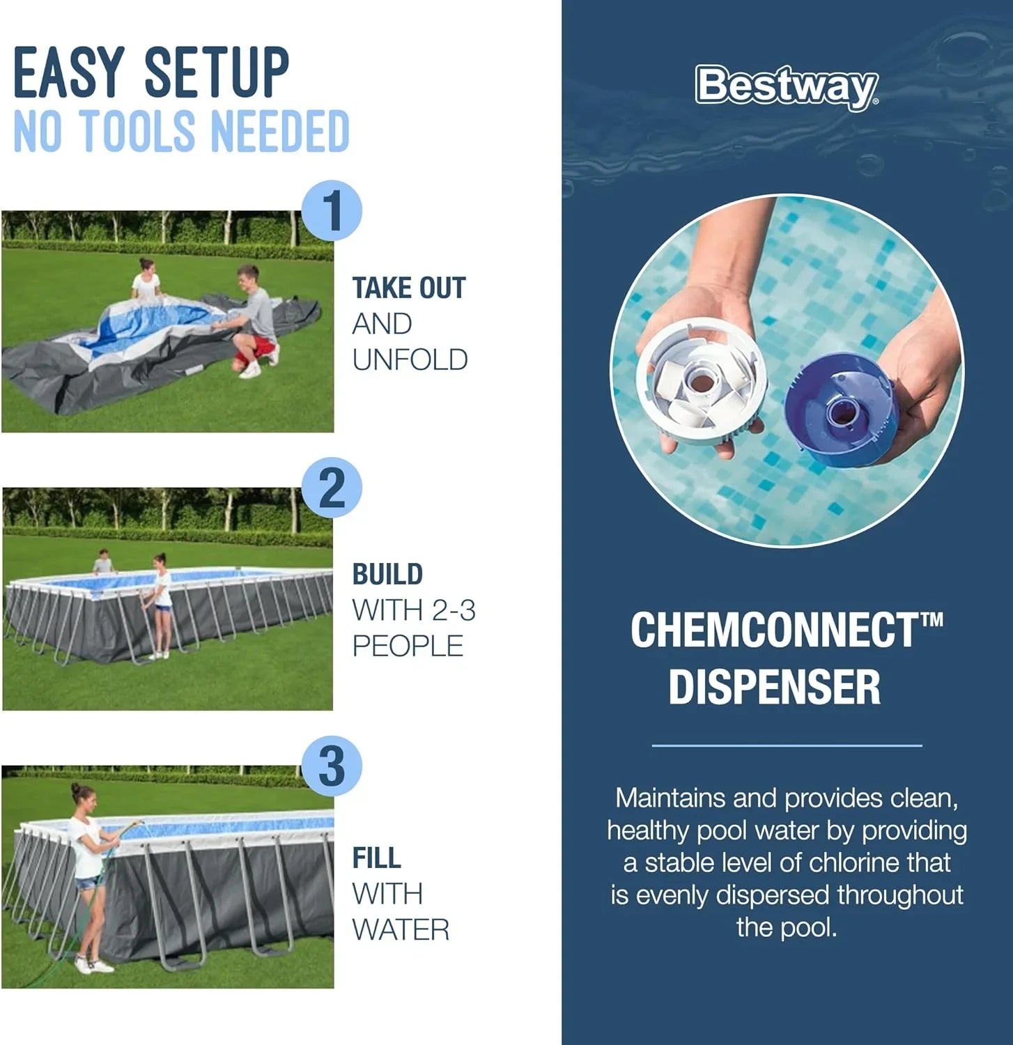 Piscine hors sol ovale Power Steel 4,3 m x 2,4 m x 100 cm | Comprend une pompe de filtration de 2070 litres, une échelle et un distributeur ChemConnect.