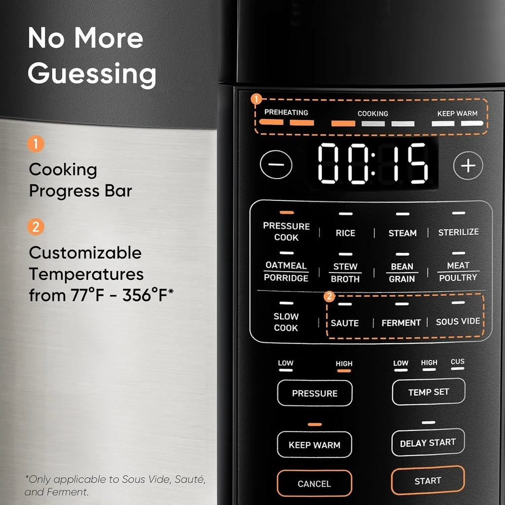 Autocuiseur COSORI 6 pintes, appareil de cuisine multifonction instantané 9 en 1, conception de ventilation plus sûre, cuiseur à riz, marmite à cuisson lente, sous vide, sauteuse, 1100 W, acier inoxydable