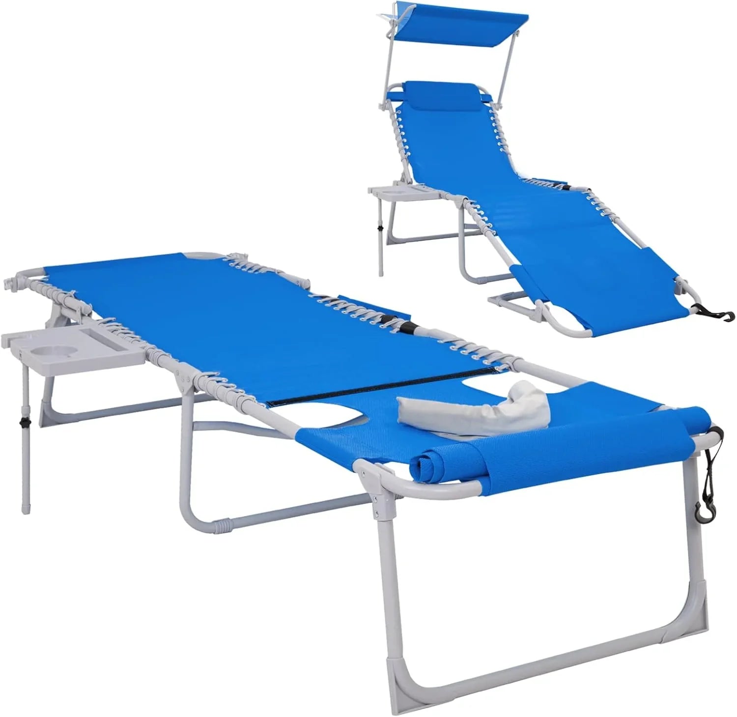 Lot de 2 chaises longues d'extérieur - Chaise longue pliante portable pour patio, piscine, camping, inclinable et réglable sur 5 positions