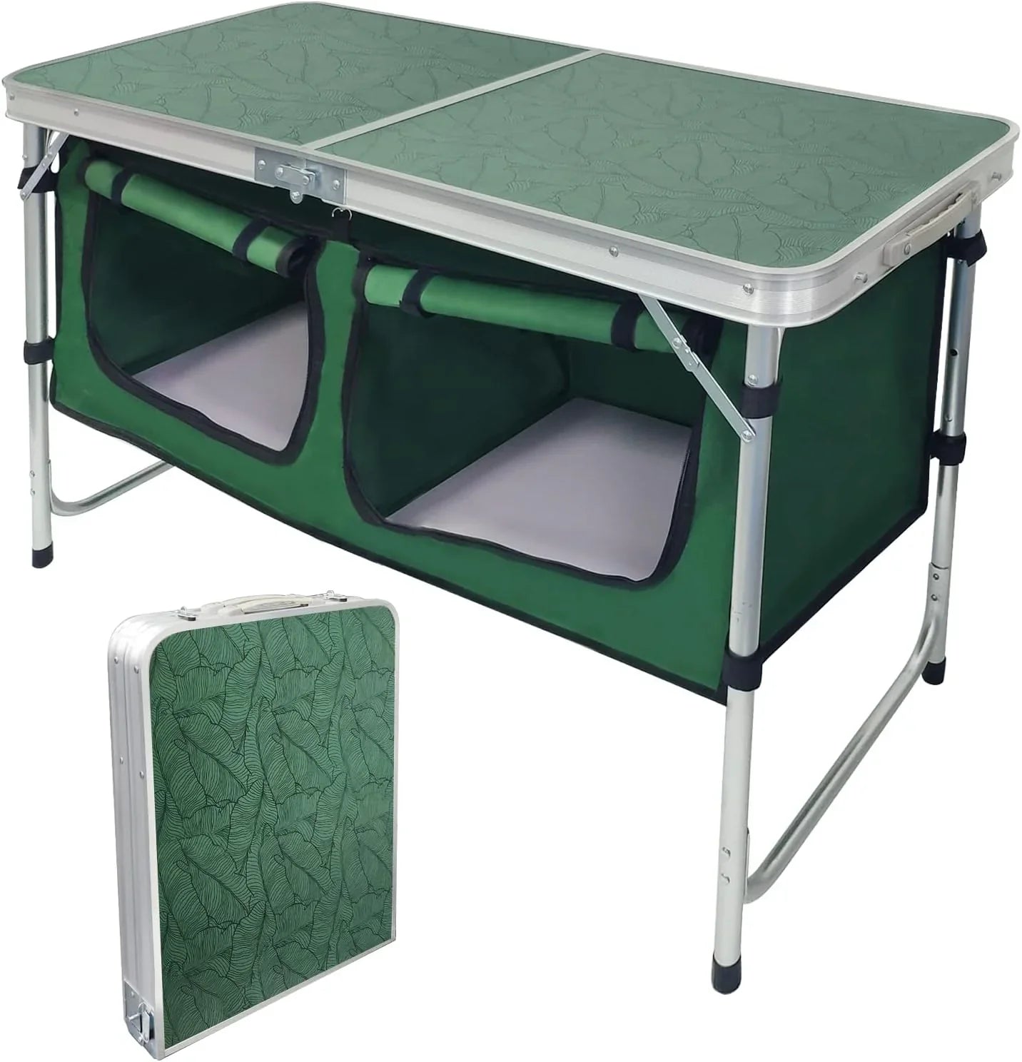 Table pliante d'extérieur en aluminium, légère, réglable en hauteur, avec rangement, pour barbecue, fête, camping