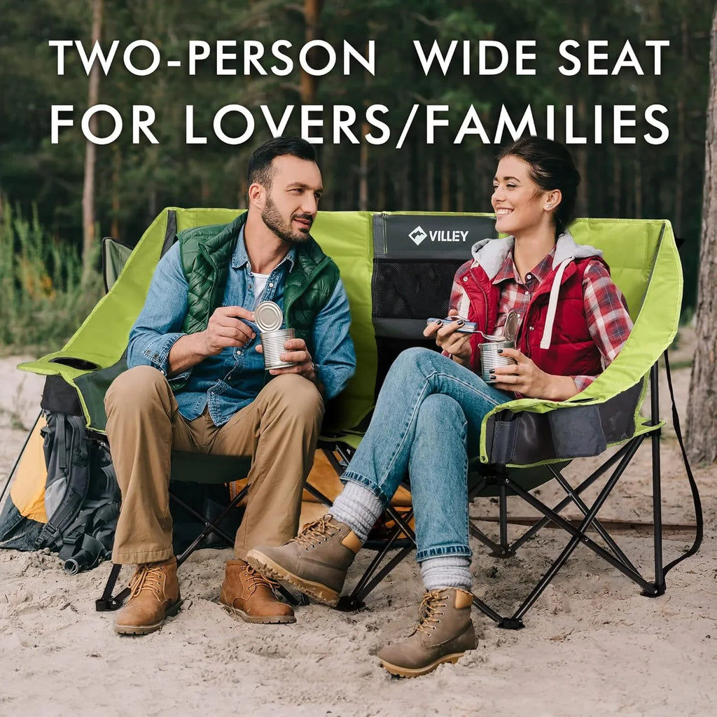 Chaise de camping double (avec sac isotherme), causeuse extra large, canapé de camping rembourré robuste, chaise pliante portable