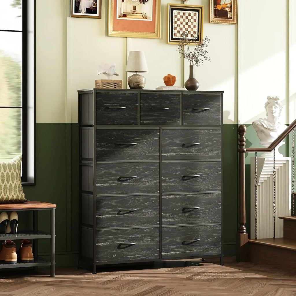 Unité de rangement avec 11 bacs en tissu, tiroirs de rangement avec cadre en acier, grande tour de rangement