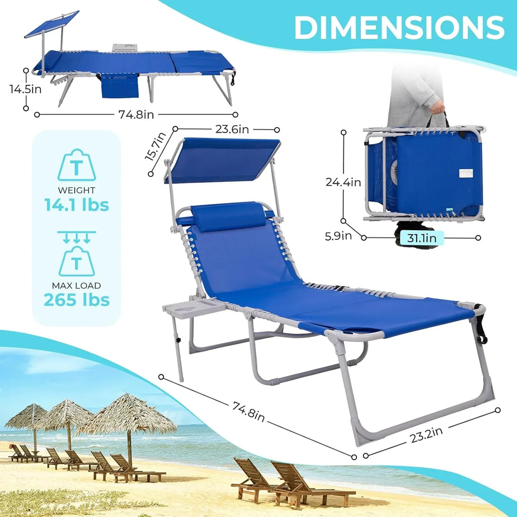 Lot de 2 chaises longues d'extérieur - Chaise longue pliante portable pour patio, piscine, camping, inclinable et réglable sur 5 positions