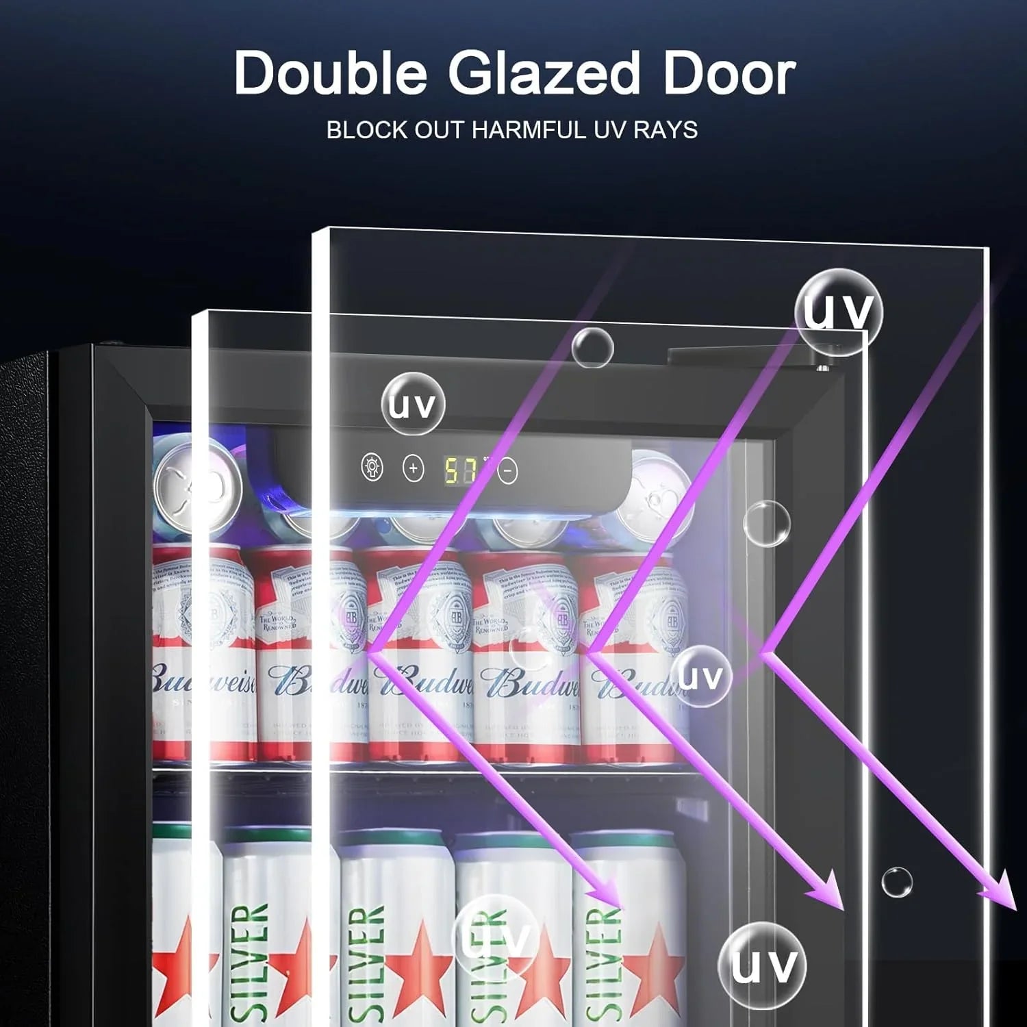 Réfrigérateur à boissons NJStar 68 canettes, mini-réfrigérateur à porte vitrée pour bière, boissons et vin, petit réfrigérateur autonome