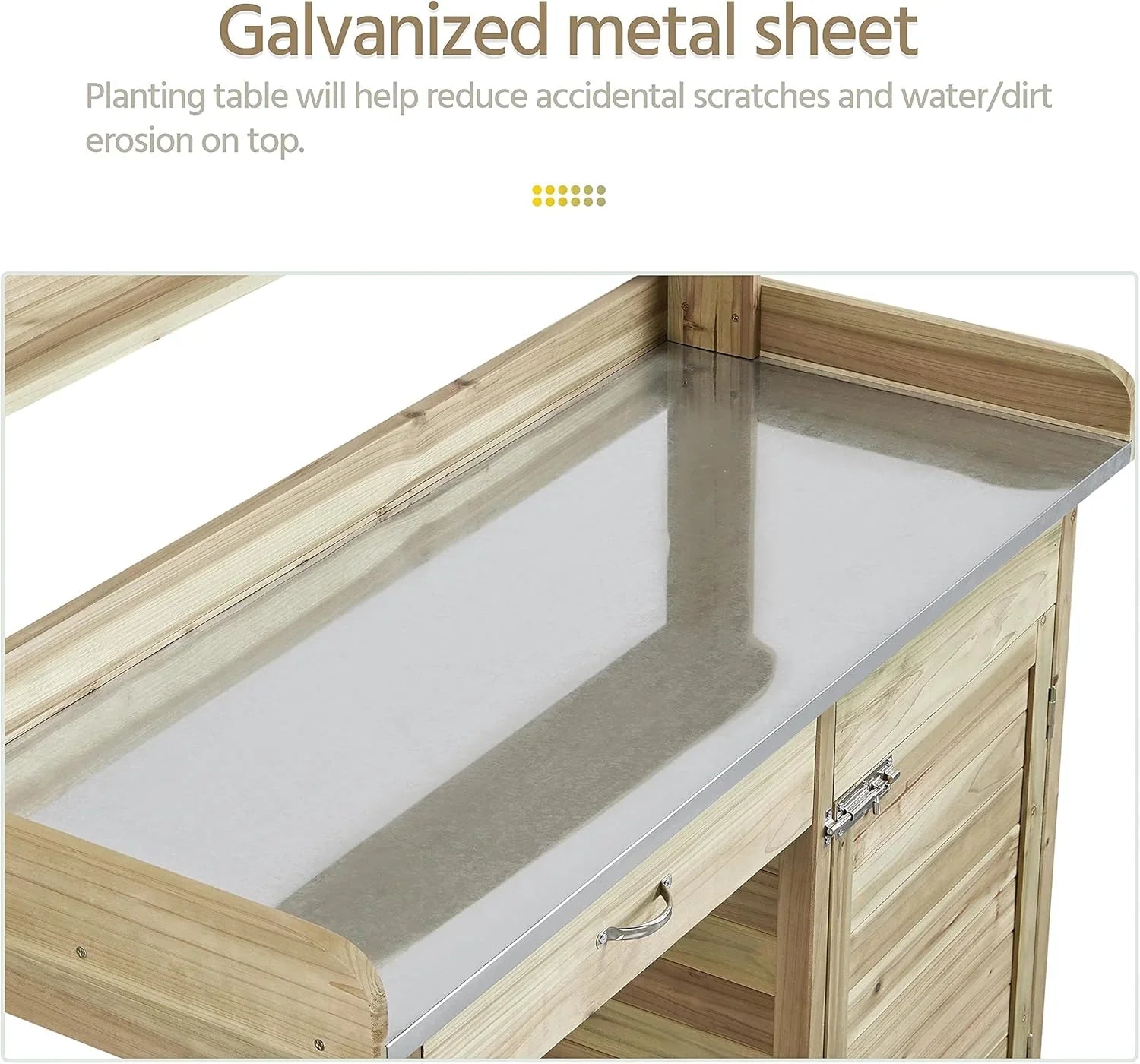 Yaheetech Banc de jardin extérieur avec plateau en métal et tiroir, étagère ouverte, bois naturel