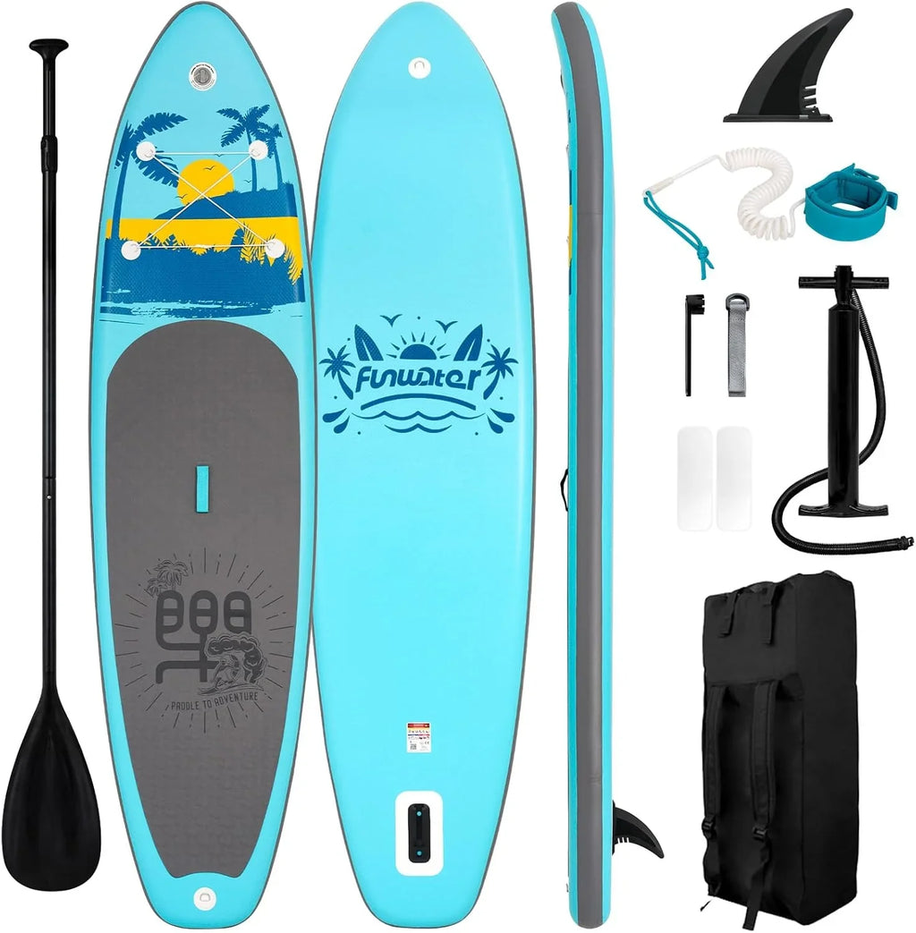 Planche de stand up paddle gonflable FunWater avec accessoires de pagaie SUP haut de gamme, pont EVA antidérapant, pagaie 11'/10'6'