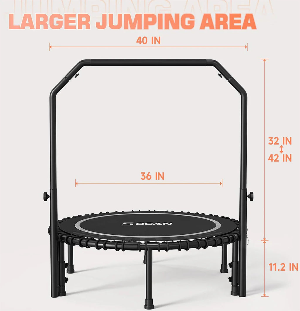 Mini-trampoline pliable BCAN 450/550 lb, trampoline de fitness 40"/48" stable et silencieux