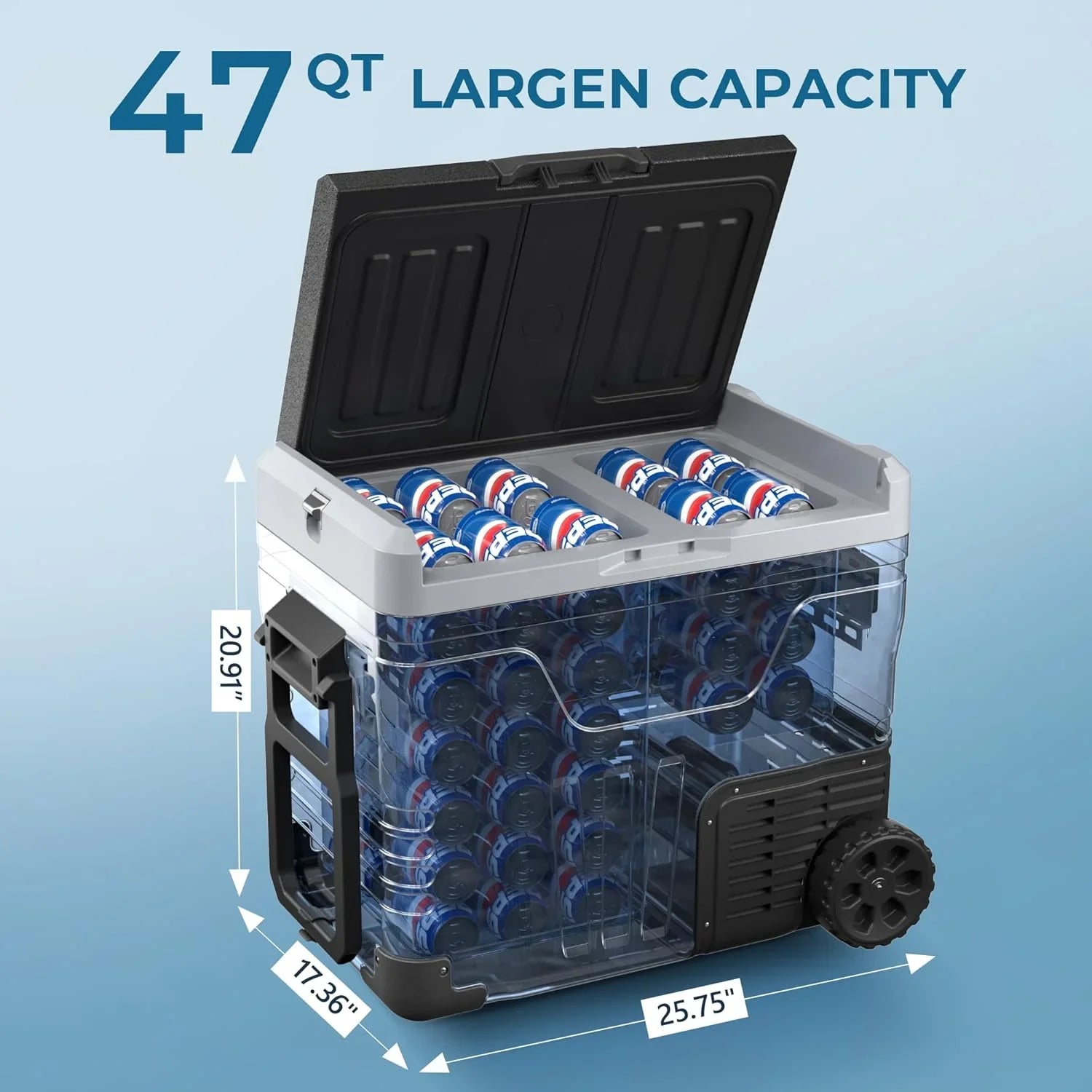 Réfrigérateur EUHOMY 12V, 53 qt (50 litres) Congélateur électrique Congélateur portable 12V Congélateur avec roulettes et 2 paniers