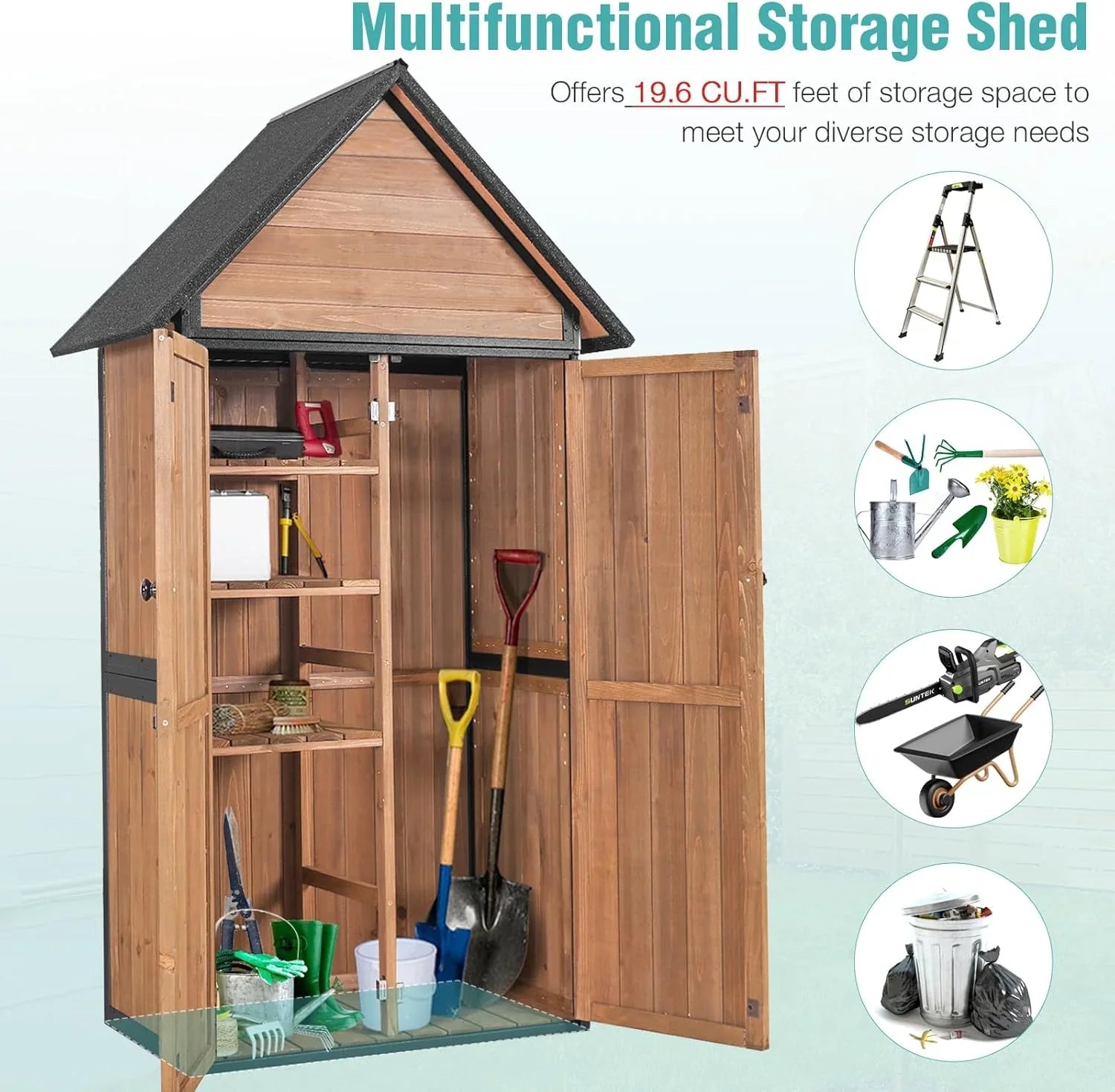 Sheds Outdoor Storage Garden Shed with Metal Frame Structure and Adjustable Shelves Large Capacity Storage Tool Cabinet Box