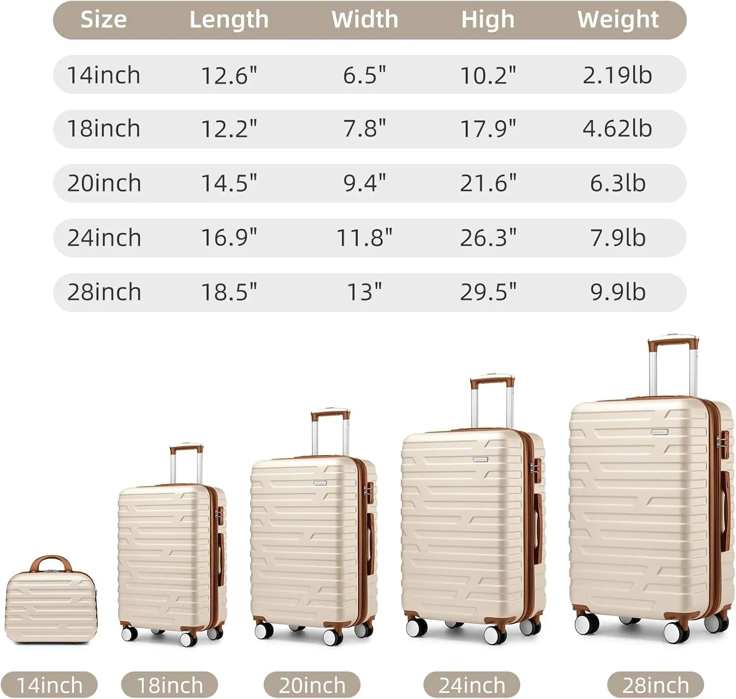 Ensemble de bagages à main légers et extensibles à coque rigide de 6 pièces