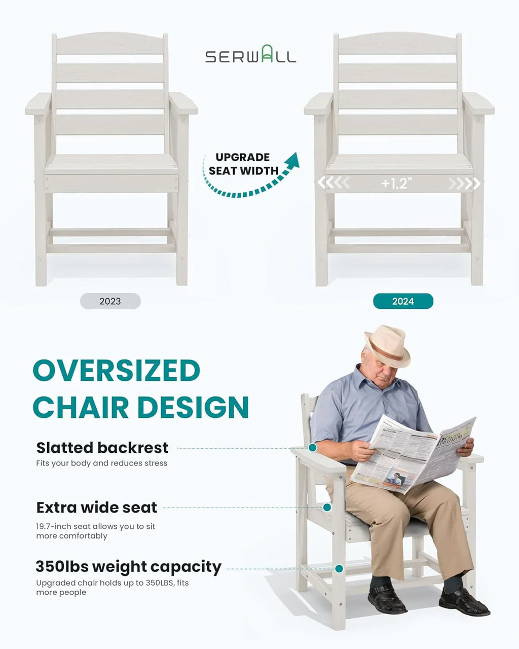 Ensemble de salle à manger d'extérieur en PEHD, 7 pièces, avec table découpée pour parasol et 6 chaises