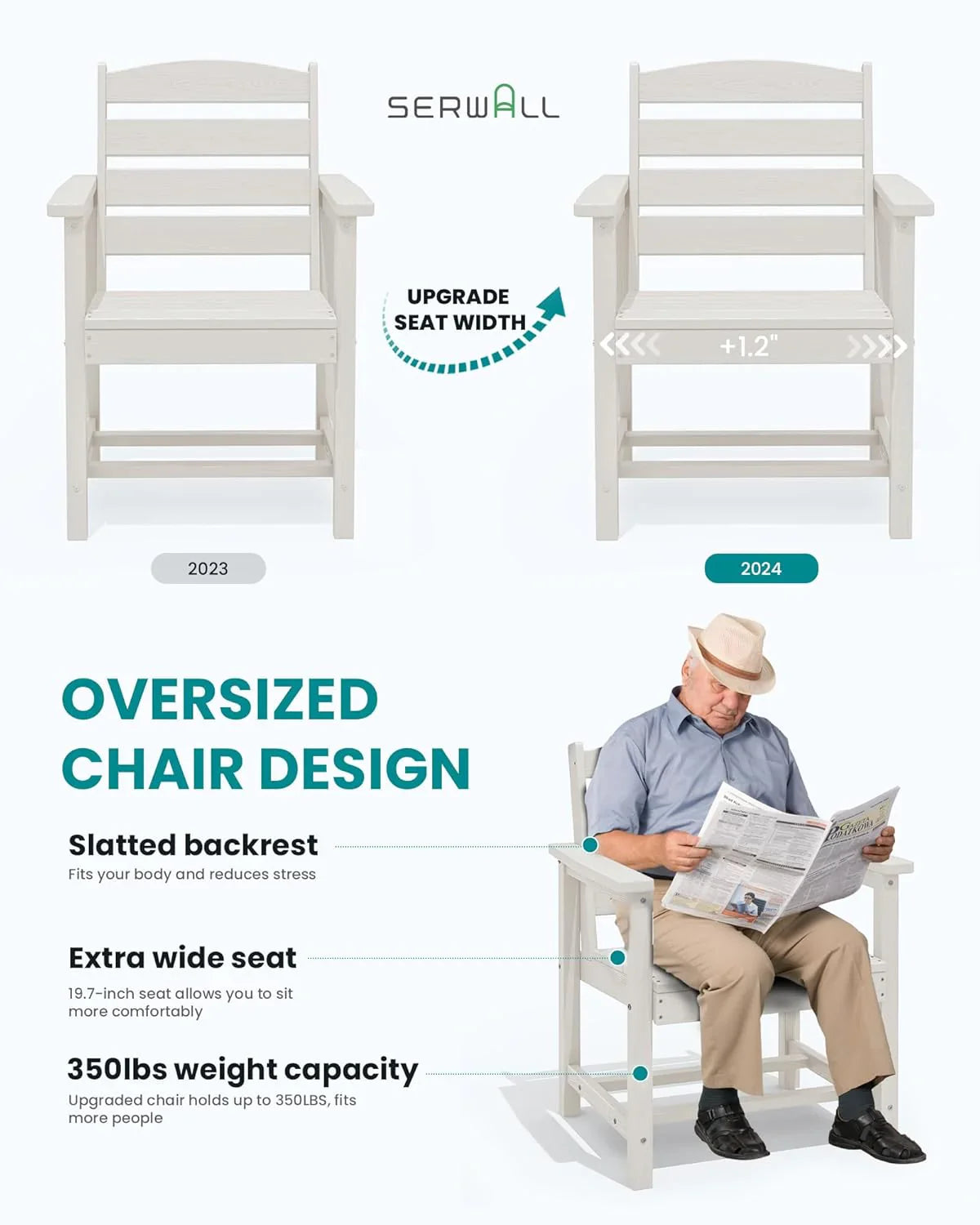 Ensemble de salle à manger d'extérieur en PEHD, 7 pièces, avec table découpée pour parasol et 6 chaises