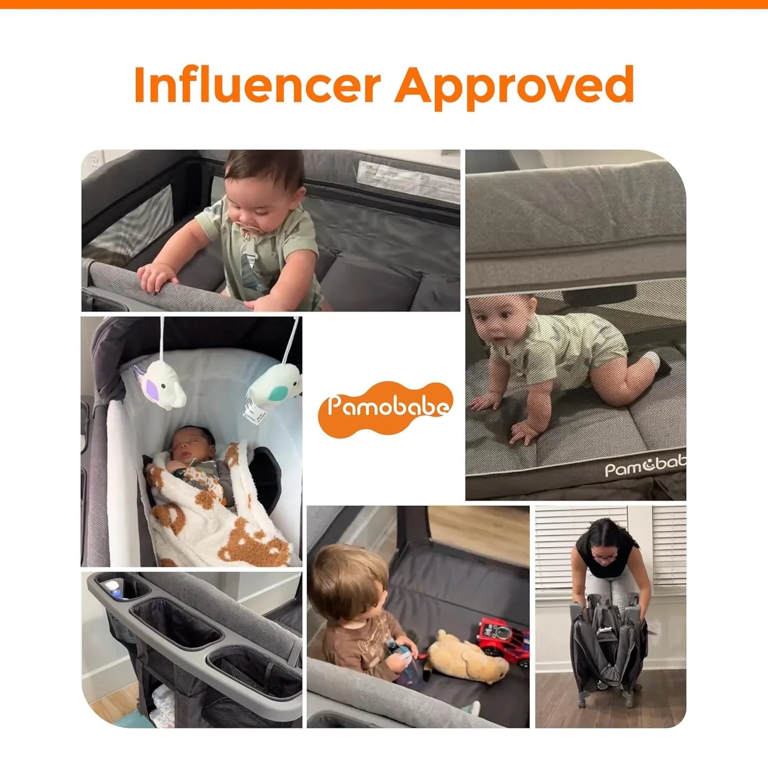 Parc pour bébé Pamo Babe - Le cadre en acier robuste offre un espace de couchage sûr et un berceau portable