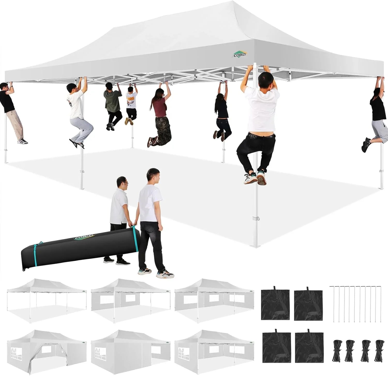 Tente pop-up robuste COBIZI 10x20 avec 6 parois latérales, facile à installer