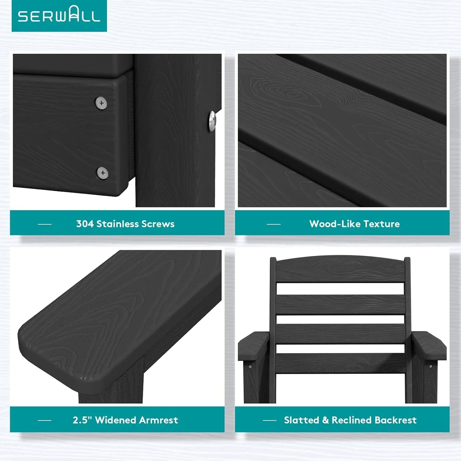 Ensemble de salle à manger d'extérieur en PEHD, 7 pièces, avec table découpée pour parasol et 6 chaises